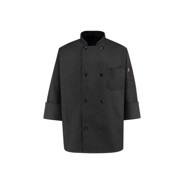 Chef Designs 8 Button-Front Chef Coat, Pearl Buttons, Black, Polyester/Cotton, L